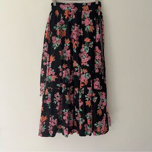 Ann Taylor Tiered Maxi Skirt Lined Ramie Cotton Size 0 Cottage Boho Floral